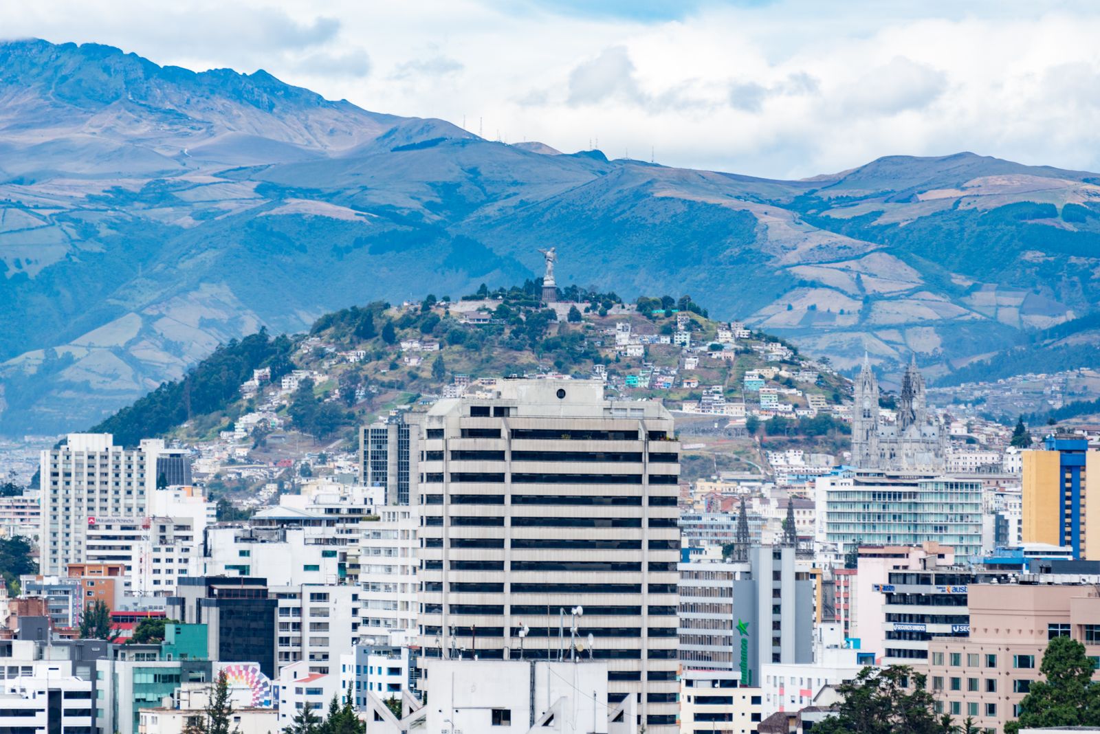 Panoramic view of Quito with the Andes range in the background